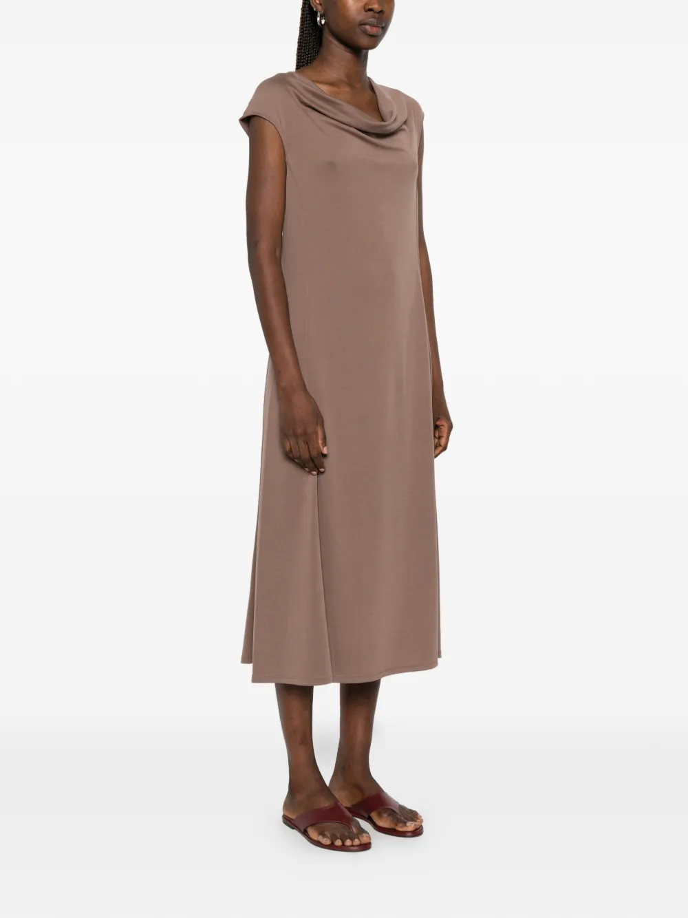 Max Mara Midi-jurk met kapmouwen en gedrapeerde hals Bruin