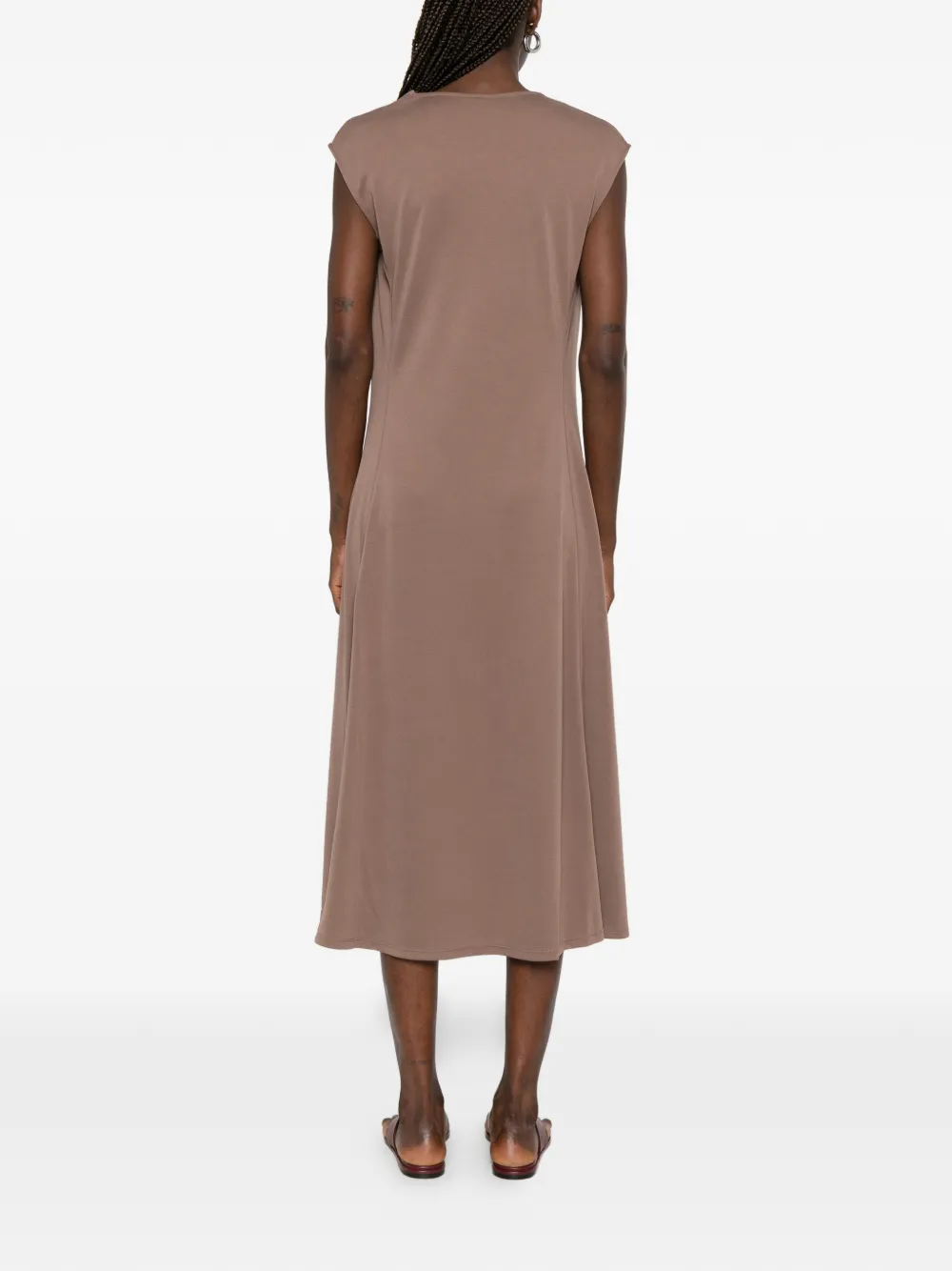 Max Mara Midi-jurk met kapmouwen en gedrapeerde hals Bruin