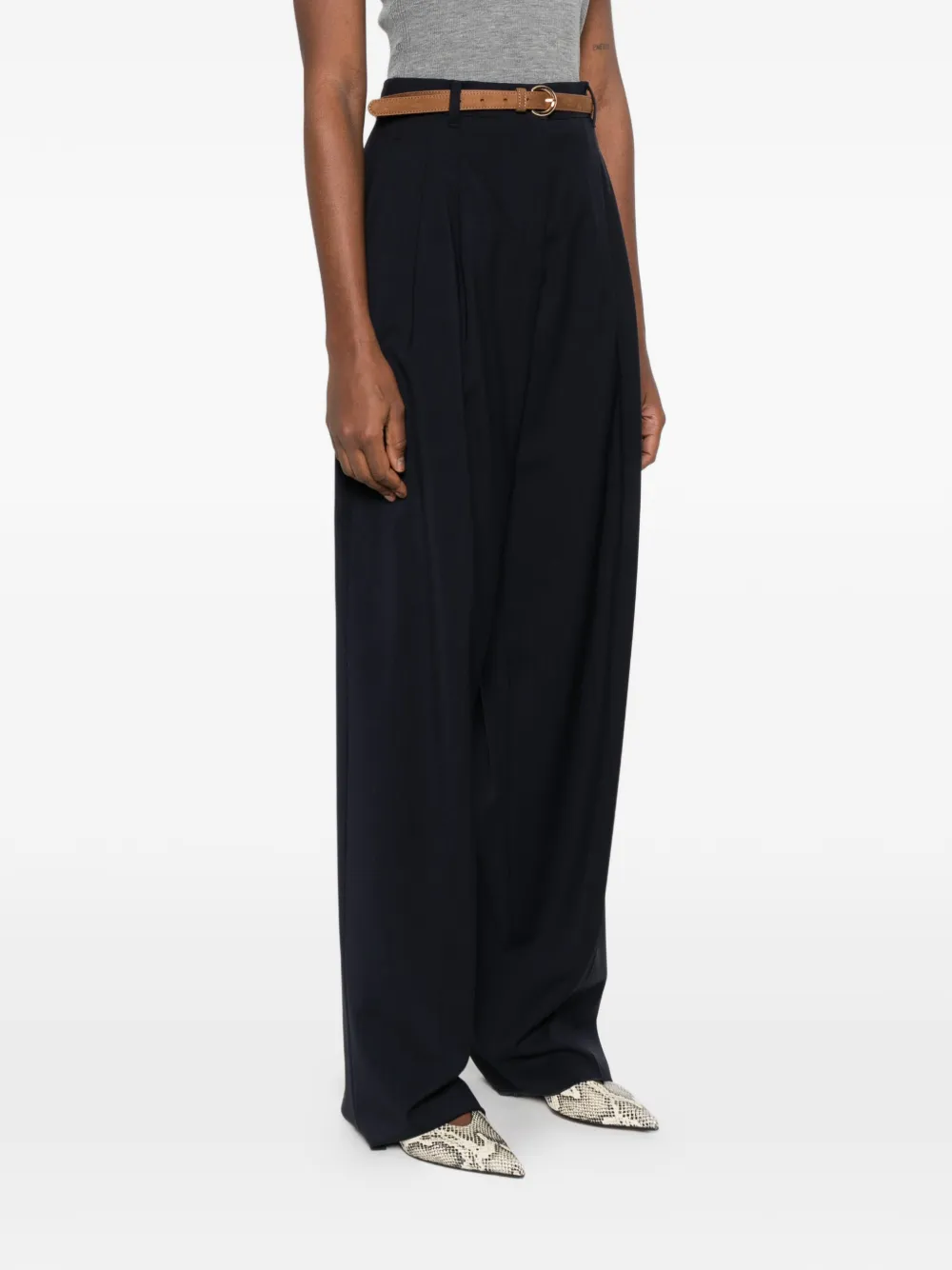  Max Mara Bacio Belted Pleated Trousers - Blue 