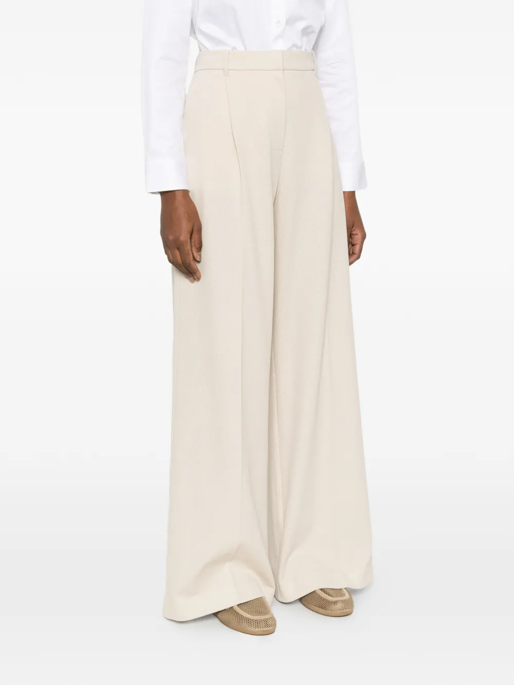  Max Mara Textured Wide Leg Trousers - Neutrals 