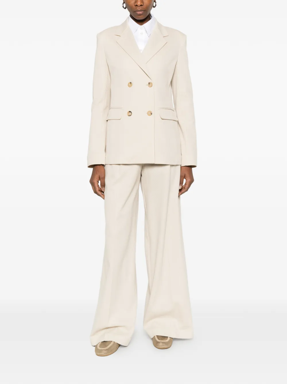  Max Mara Textured Wide Leg Trousers - Neutrals 