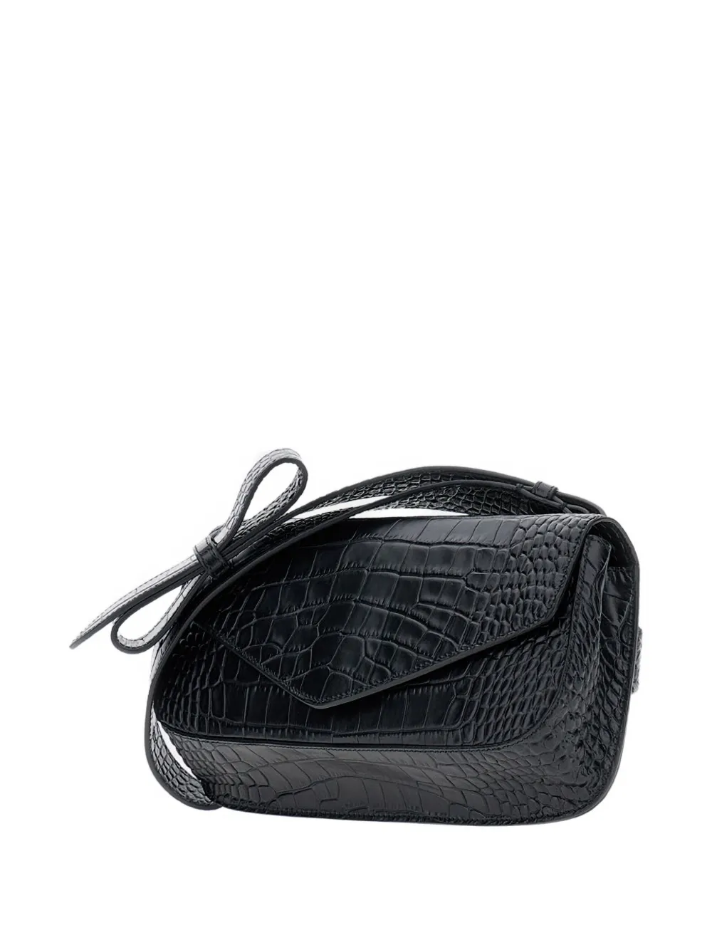 Nicoli Crocodile-print Crossbody Bag In Black