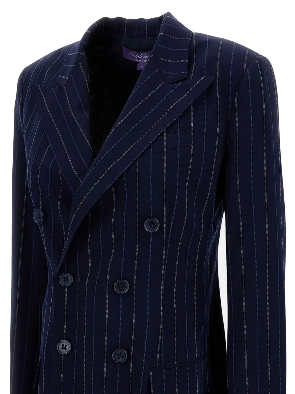 Ralph Lauren Collection Camden mini-jurk met krijtstreep en dubbele rij knopen Blauw