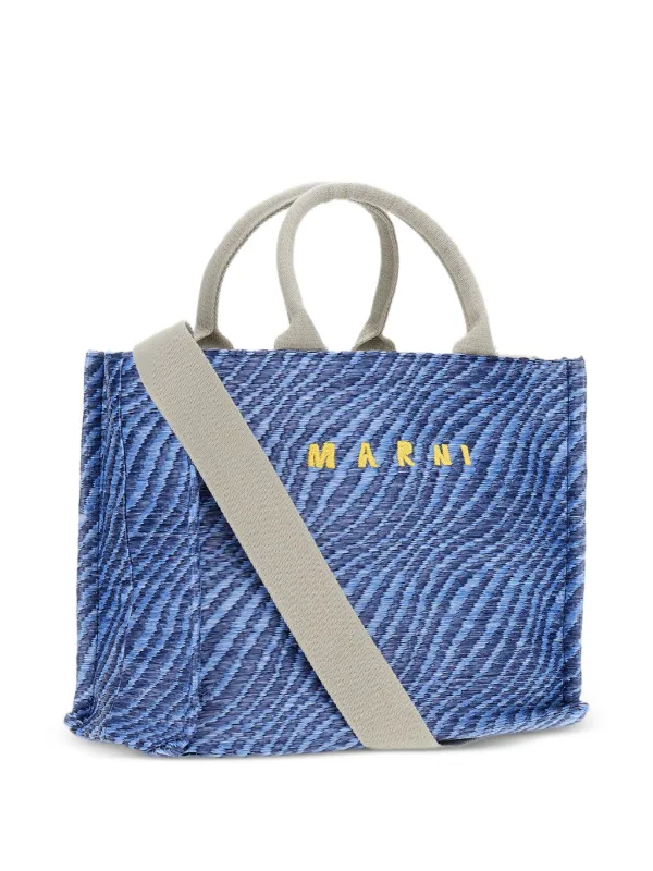 Marni Wavy raffia-effect Small Tote Bag | Blue | FARFETCH