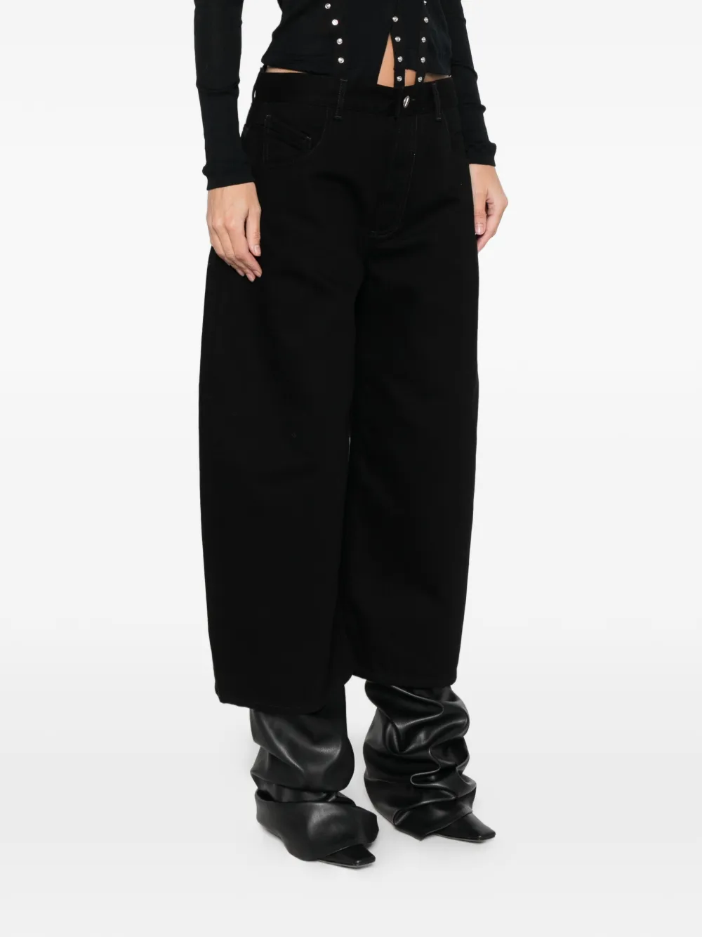 Attico Belt Loops Wide-leg Jeans In Black