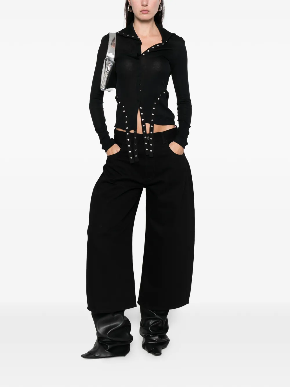 Attico Belt Loops Wide-leg Jeans In Black