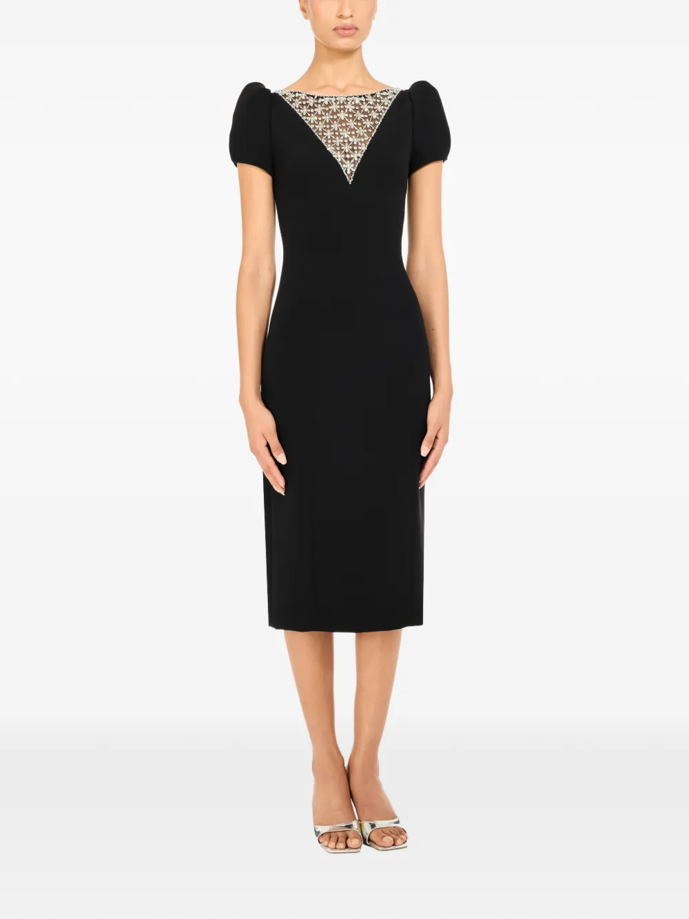 Jenny Packham Adeline embellished puff-sleeve midi dress - Zwart