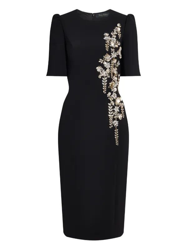 jenny packham midi dress Jenny Packham Flirtini Cape-effect Crystal-embellished Crepe Midi Dress - Women - Navy Dresses