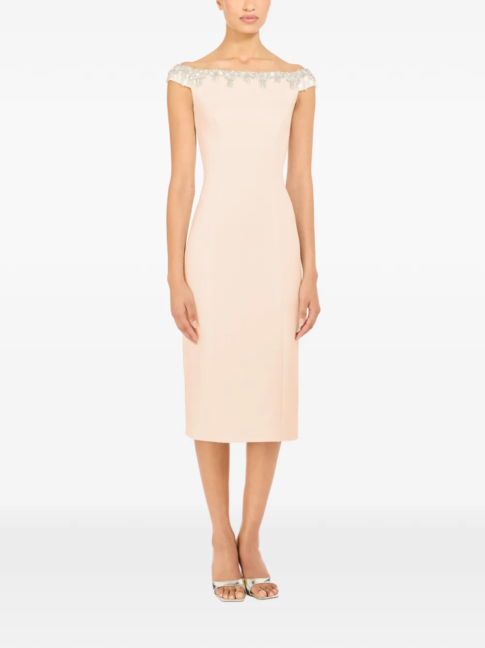 Jenny Packham Valorie beaded off-shoulder midi dress - Beige