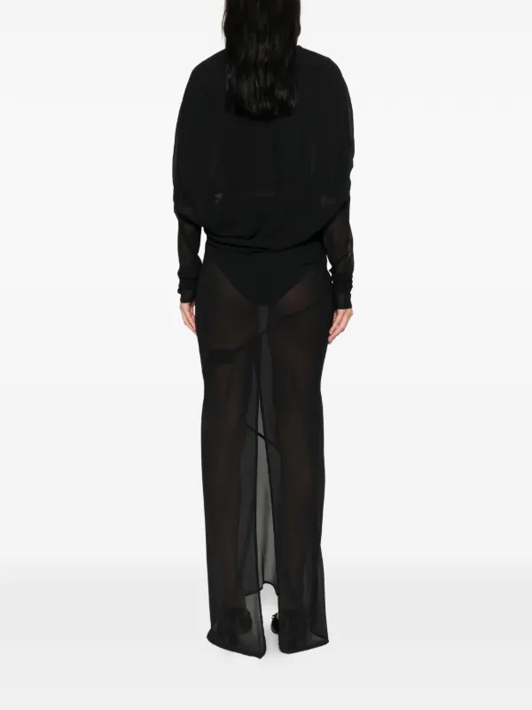 black sheer v neck dress AVA | Pre-order Custom Black Sheer Mesh Backless Deep V Long Sleeves Toga Dress