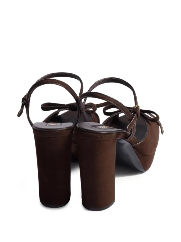 Miu Miu bow-detail block-heel Sandals | Brown | FARFETCH