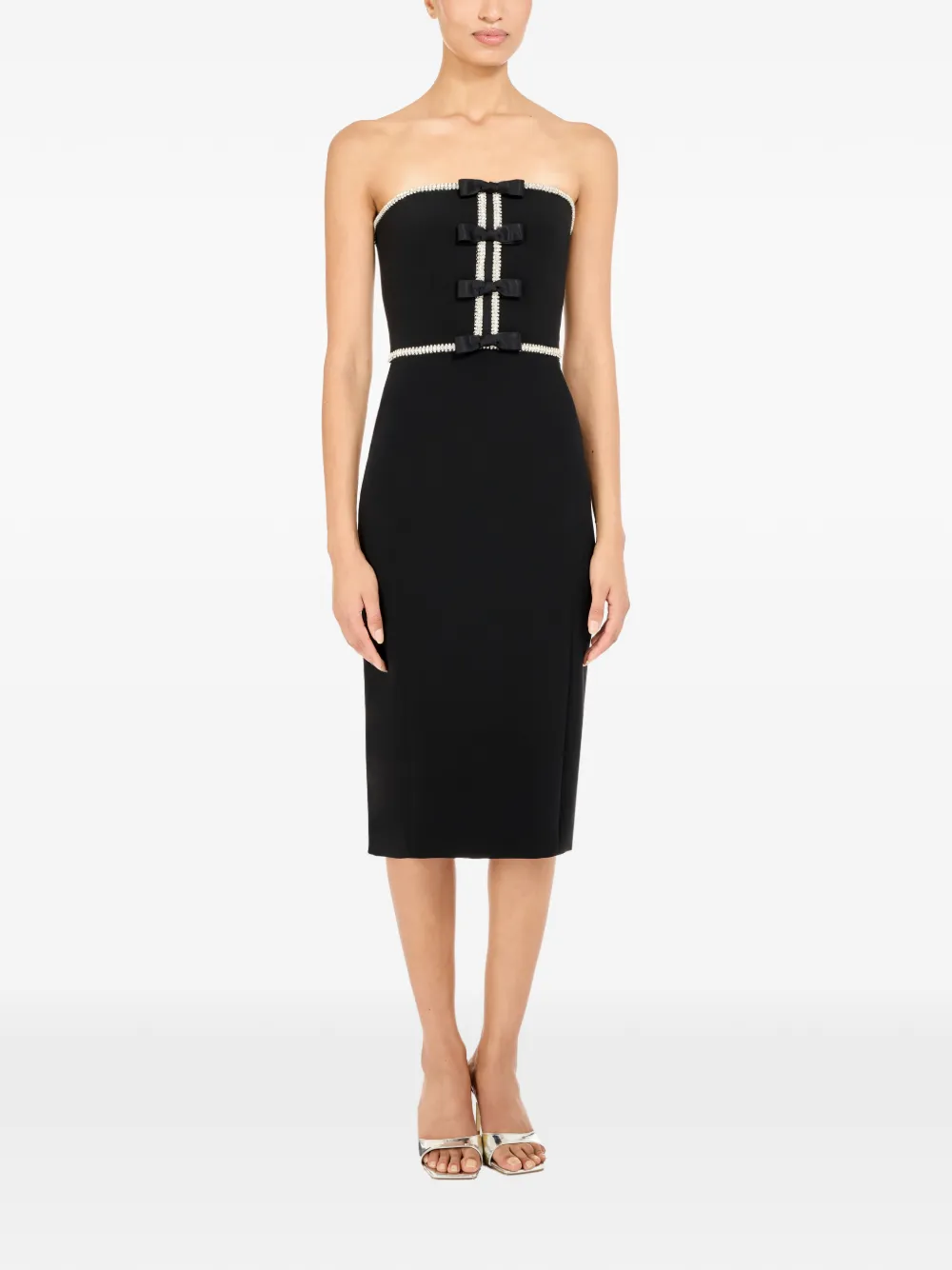 Jenny Packham Odette bow-embellished beaded midi dress - Zwart