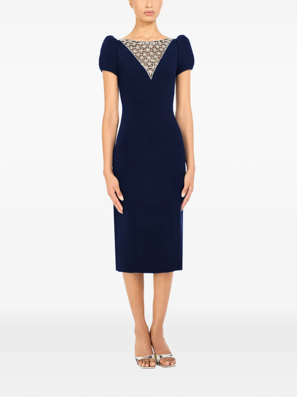 Jenny Packham Adeline embellished short-sleeved midi dress - Blauw
