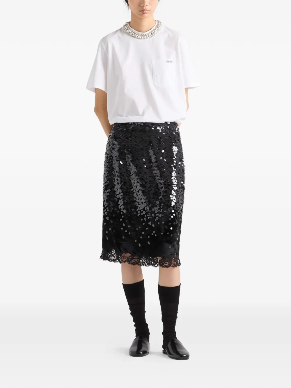 Prada sequin-embellished straight skirt - Zwart
