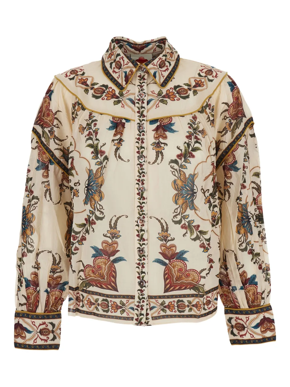 Farm Rio Classic-collar Floral-patterned Shirt In Brown