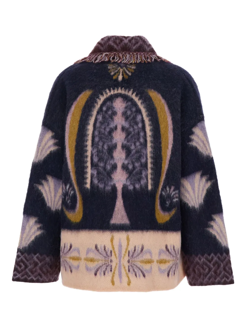 Forte Forte Fringed-trim Geometric-pattern Cardigan In Blue