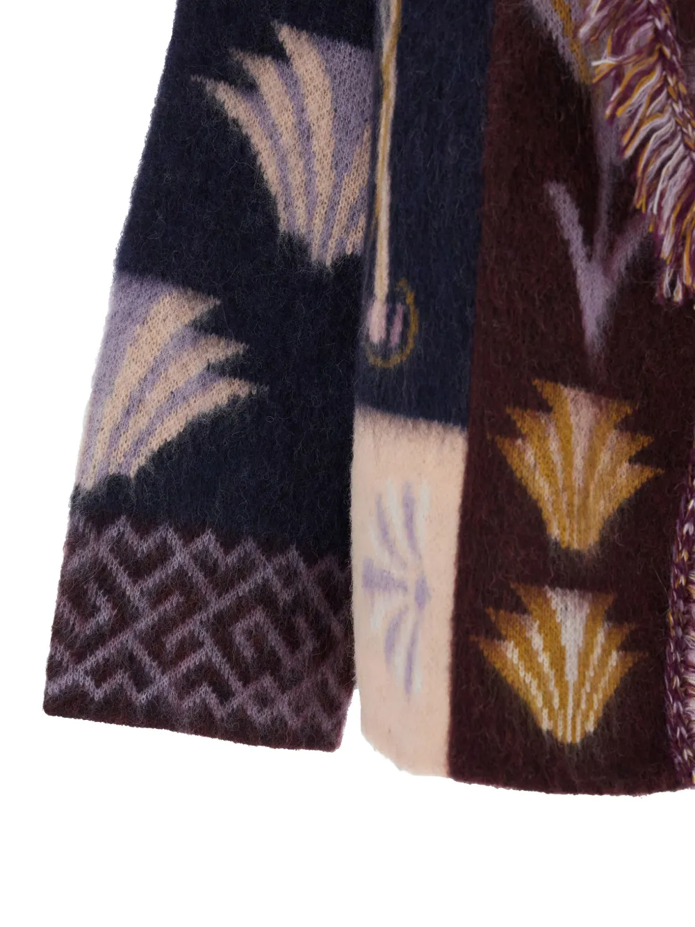 Forte Forte Fringed-trim Geometric-pattern Cardigan In Blue