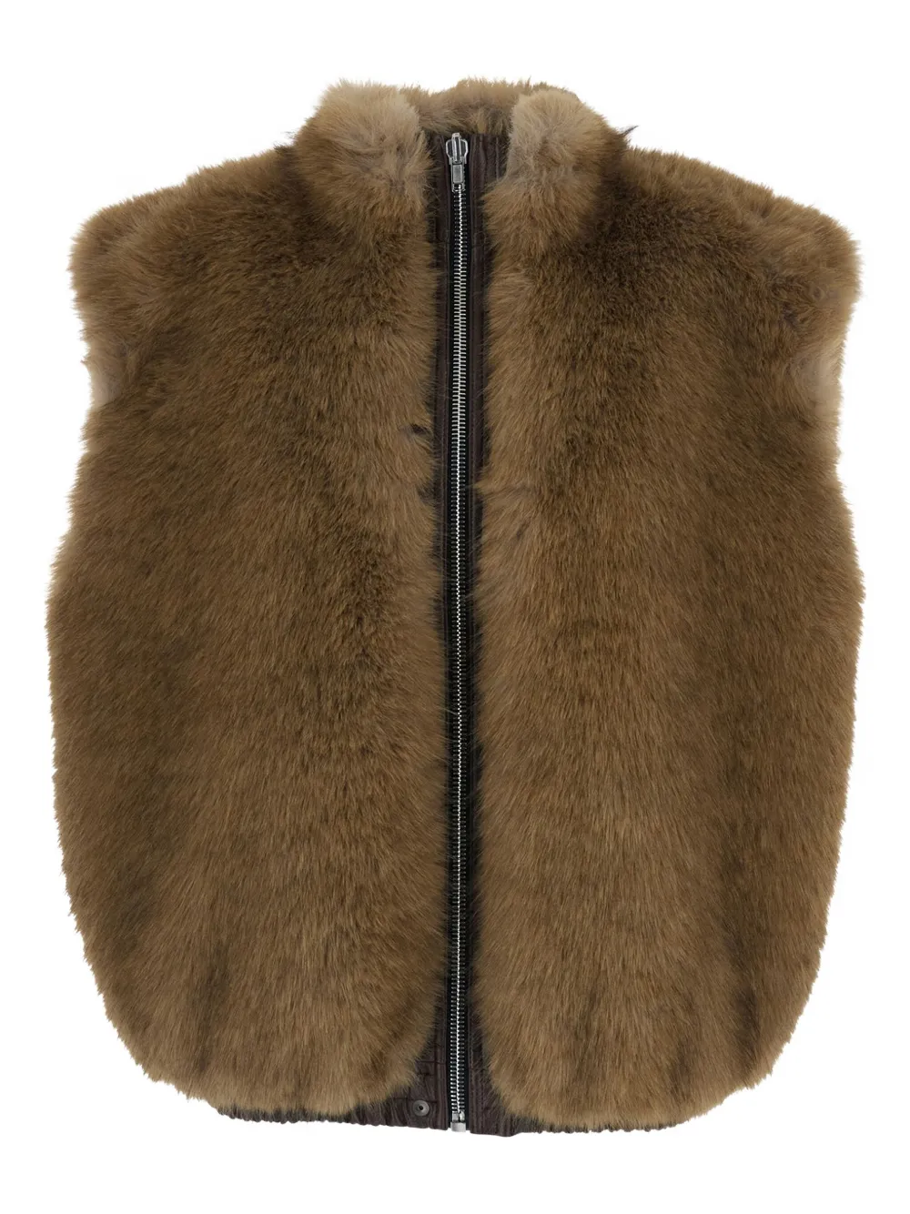 Msgm Reversible Sleeveless Jacket With Logo Patch On The Rear In Ecofur And Ecoleather Woman In Brown