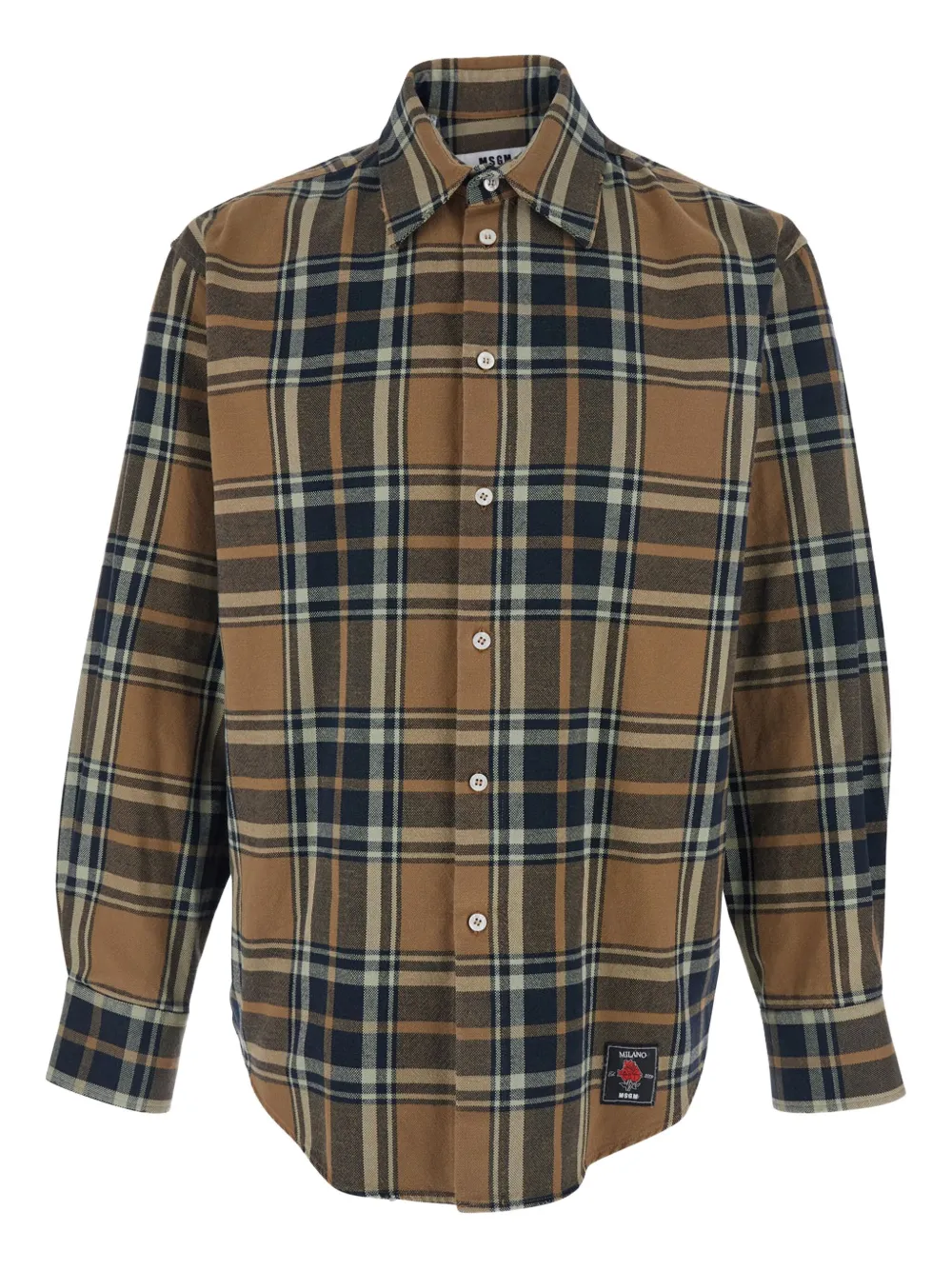 MSGM logo-patch check-pattern shirt | marrone | Image 1