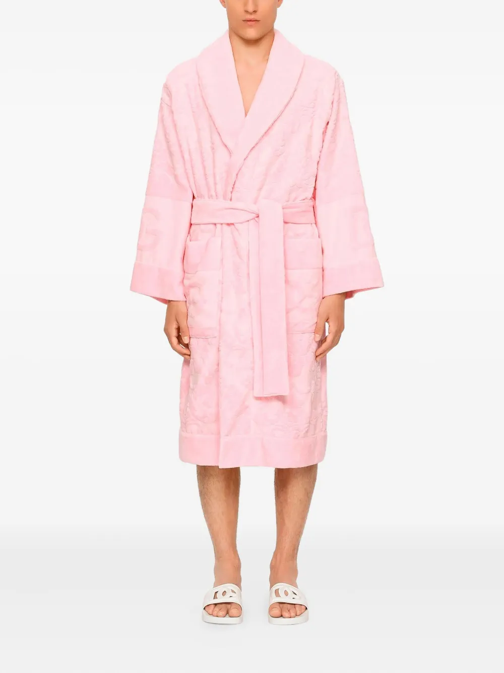 Dolce & Gabbana Casa Patch-pocket Bathrobe In Pink