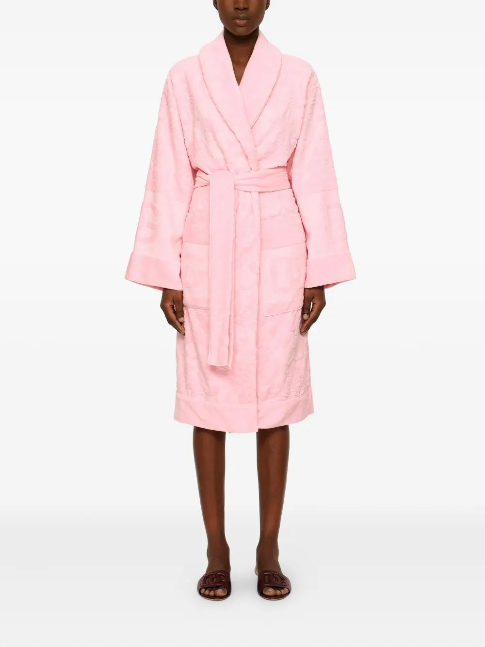 Dolce & Gabbana Casa Patch-pocket Bathrobe In Pink