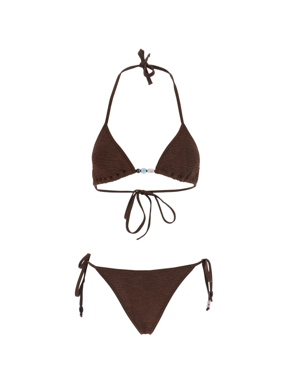 Hunza G Gina bead-embellished crinkled-effect bikini - Marrone