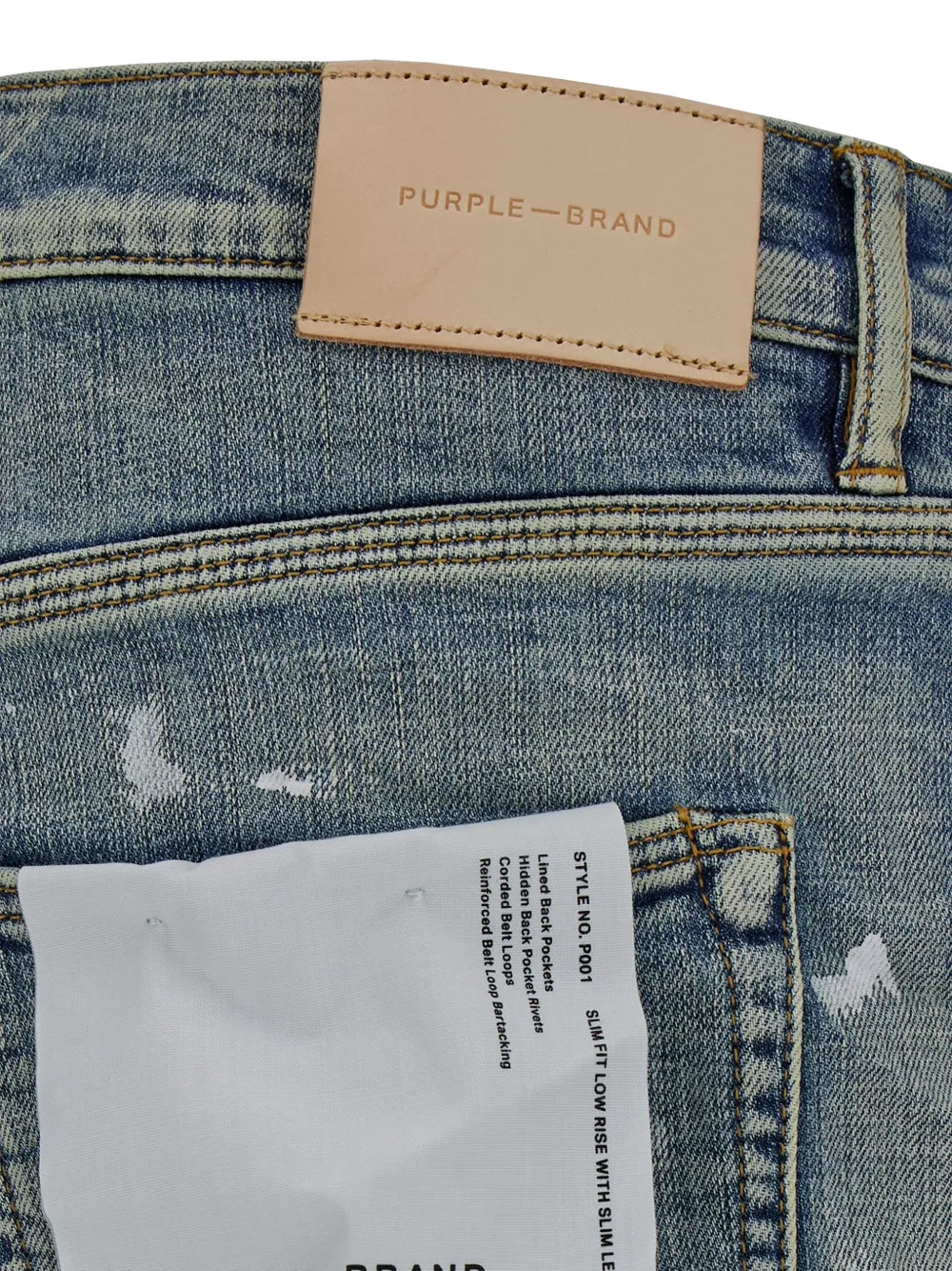 Purple Brand Gerafelde jeans met verfprint Blauw