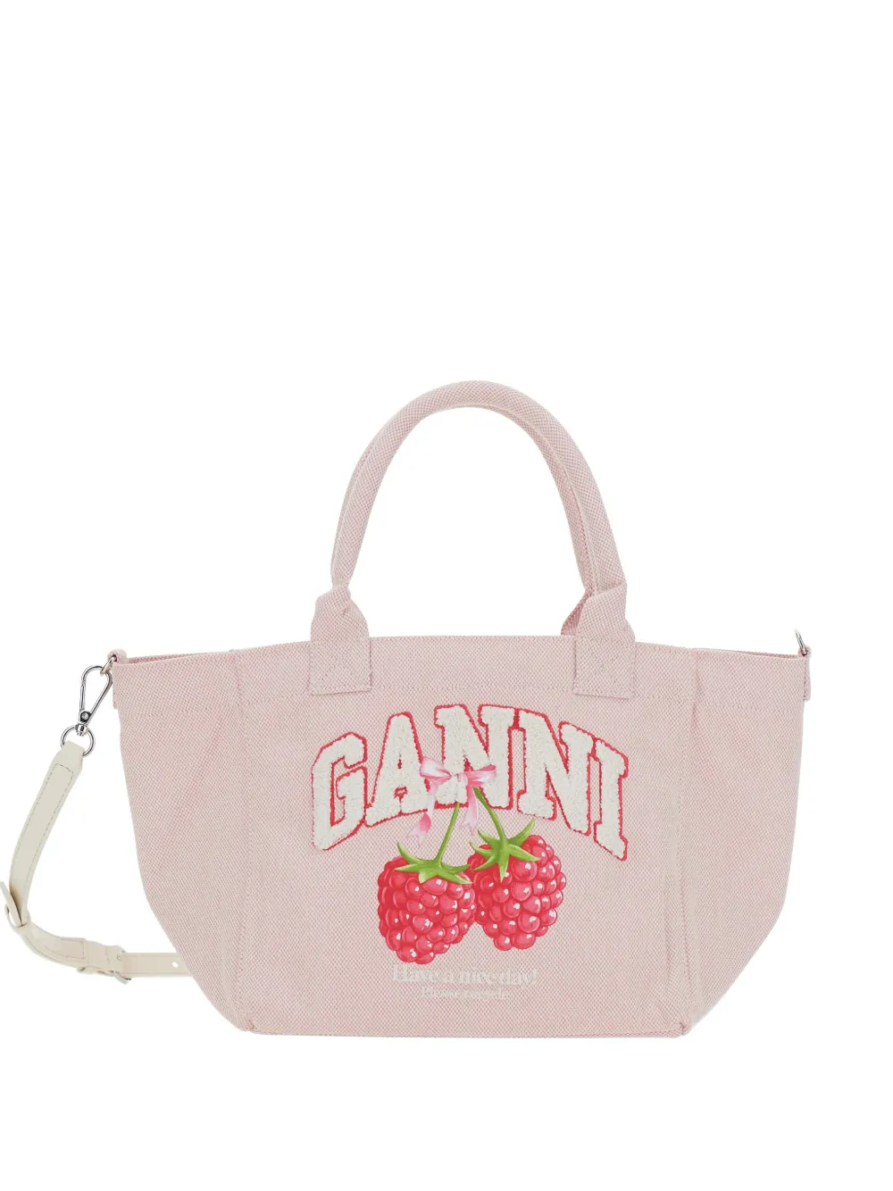 GANNI Raspberry printed tote bag - Pink