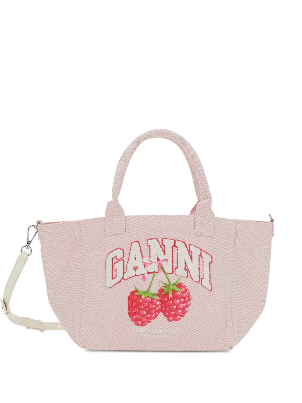 GANNI Raspberry printed tote bag - Pink