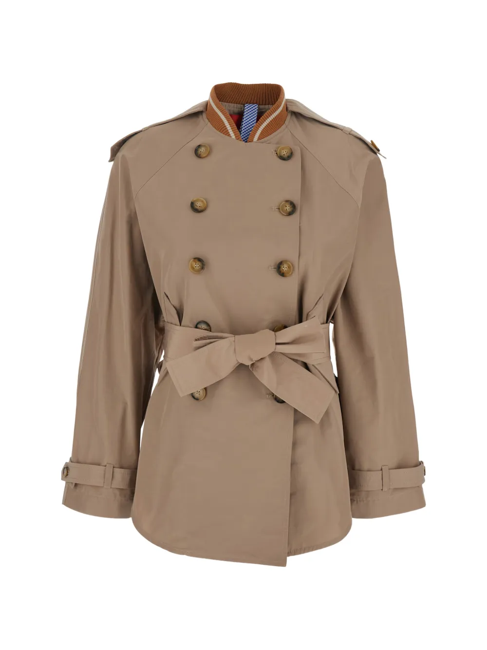 Merci Buttoned Belted Coat In Brown