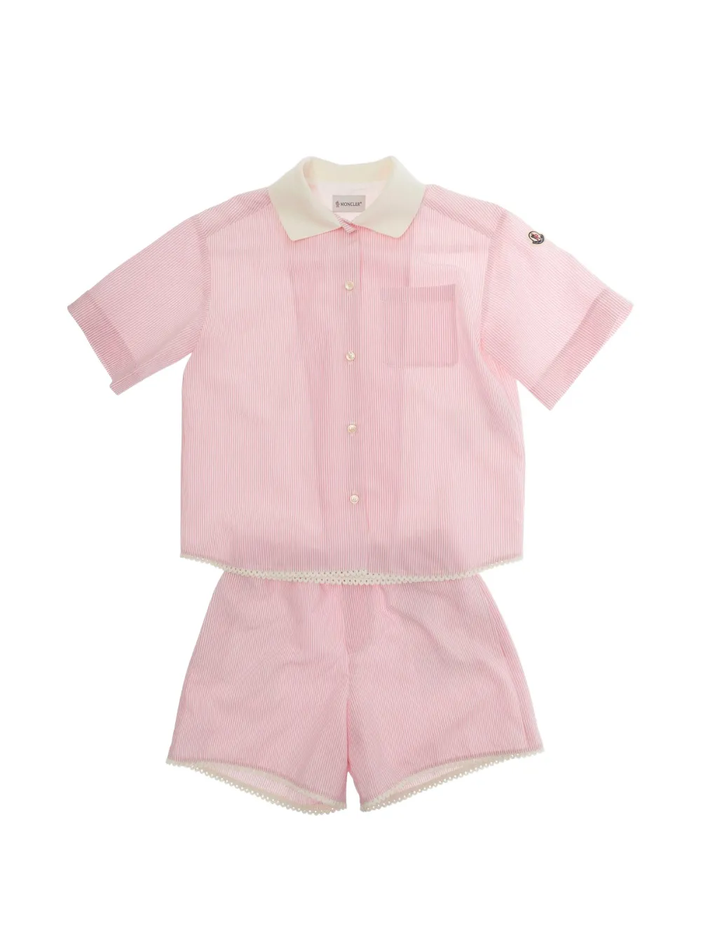 Moncler Enfant Gestreept shortsset met kanten afwerking Roze