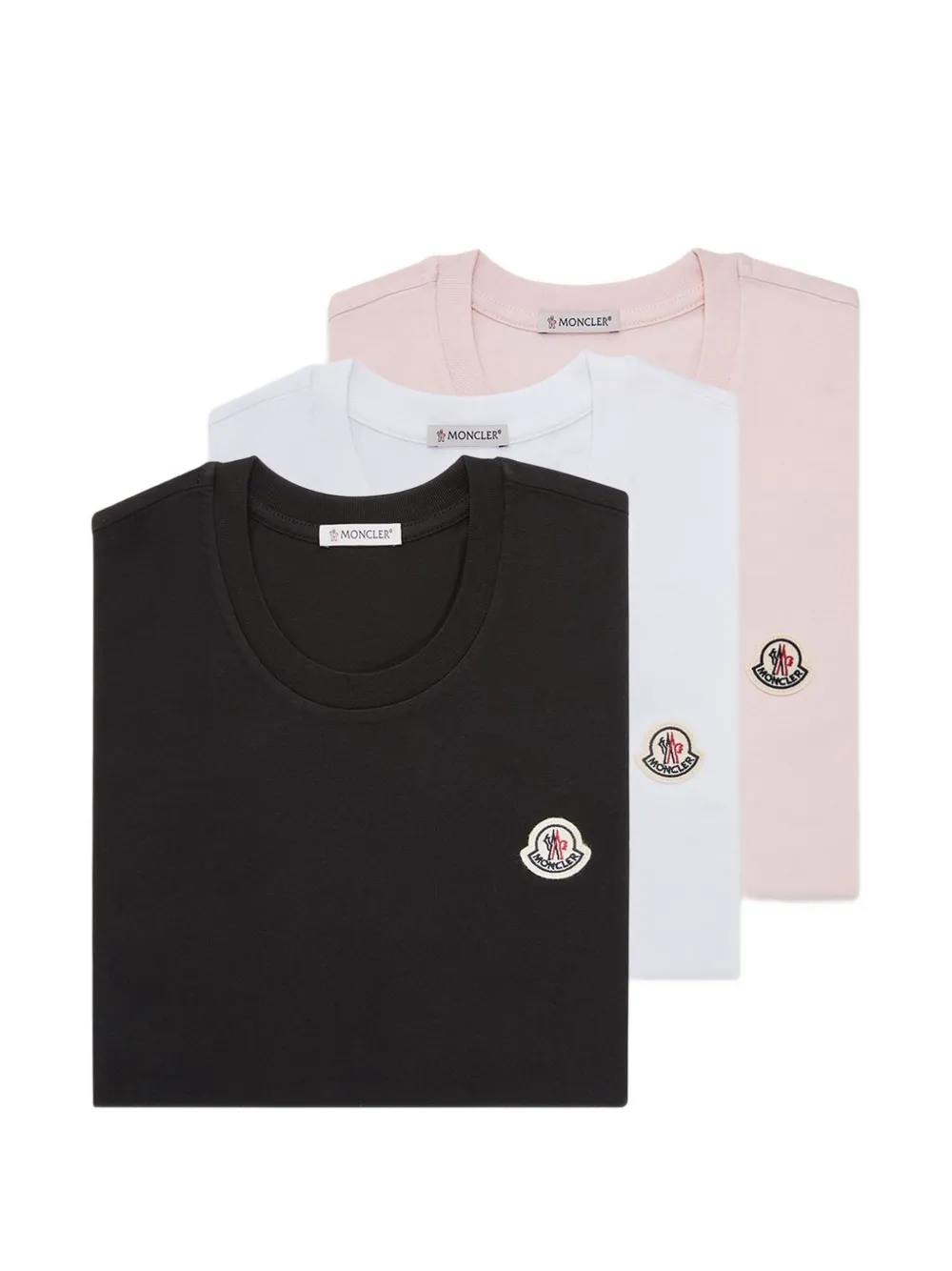 Moncler Drie T-shirts met logopatch en ronde hals Wit