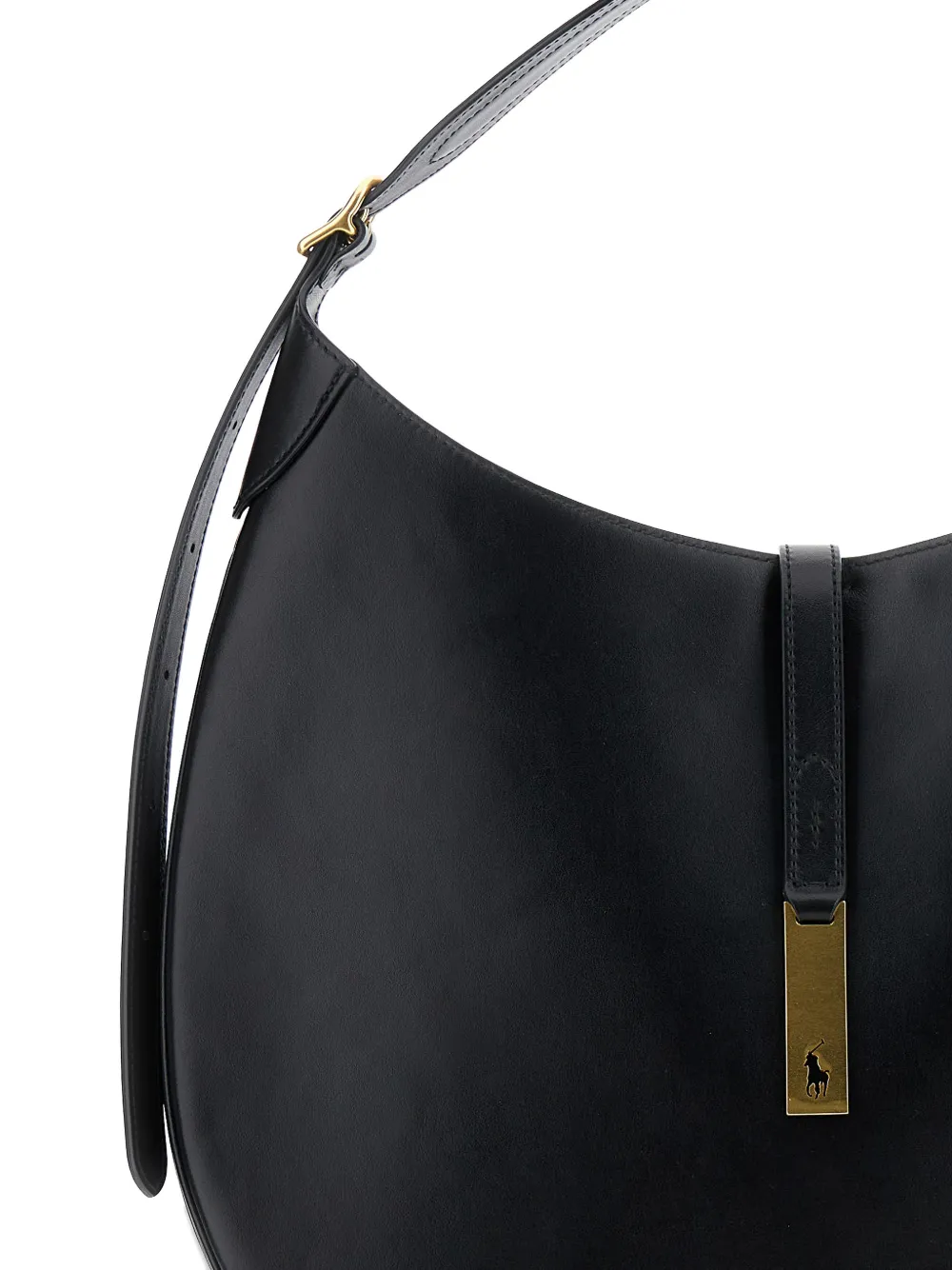 Polo Ralph Lauren Buckle Leather Shoulder Bag In Black