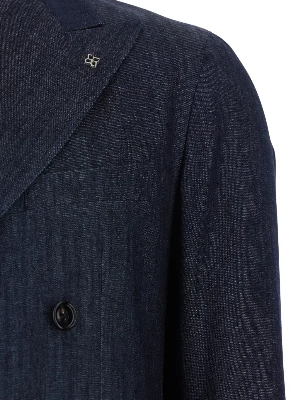 <美品>TAGLIATORE デニム インディゴ ダブル ジャケット サイズ44 Tagliatore デニムダブルジャケット | ブルー | FARFETCH JP