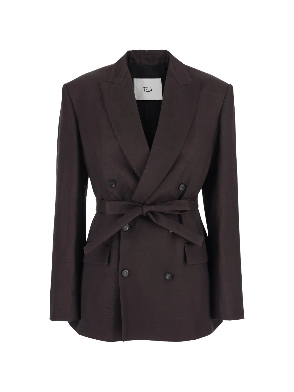 Tela double-breasted belted blazer - Marrone