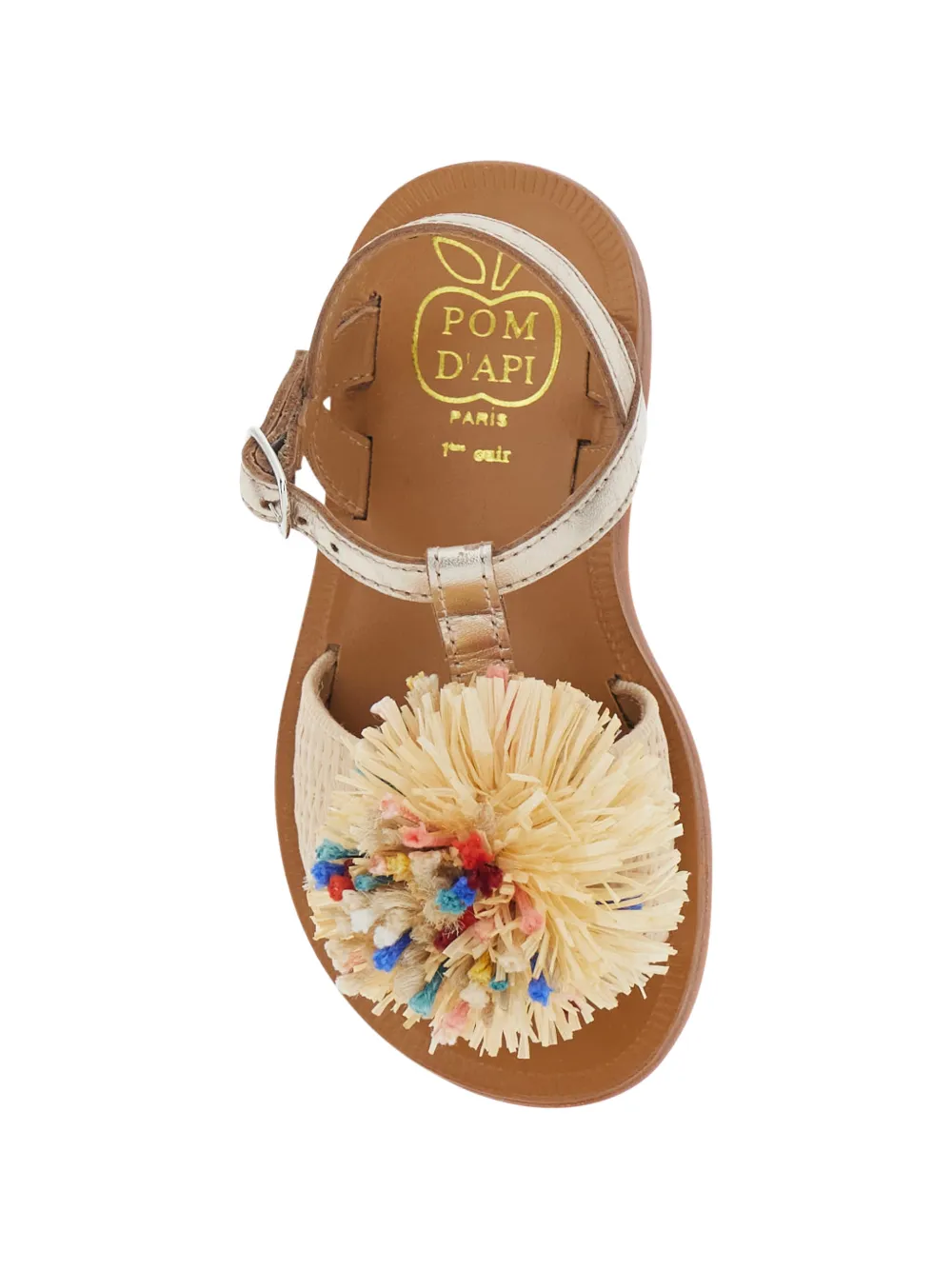 Pom D api Kids Pompom Plate leather sandals Beige