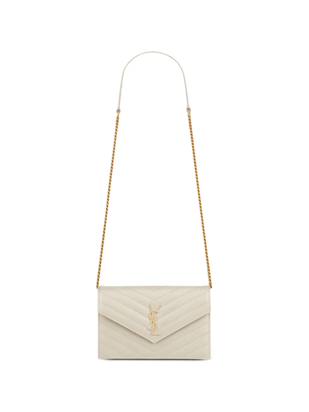 Saint Laurent Cassandre envelope chain wallet in grain de poudre leather