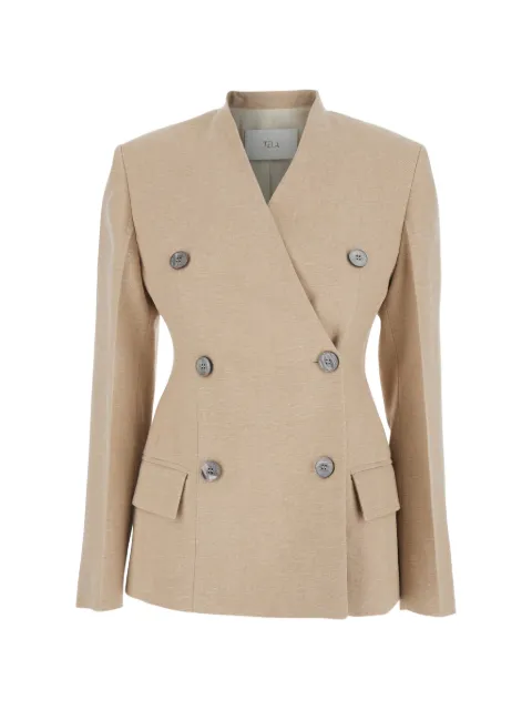 Tela lapelless double-breasted blazer