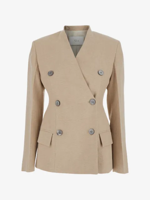 Tela lapelless double-breasted blazer