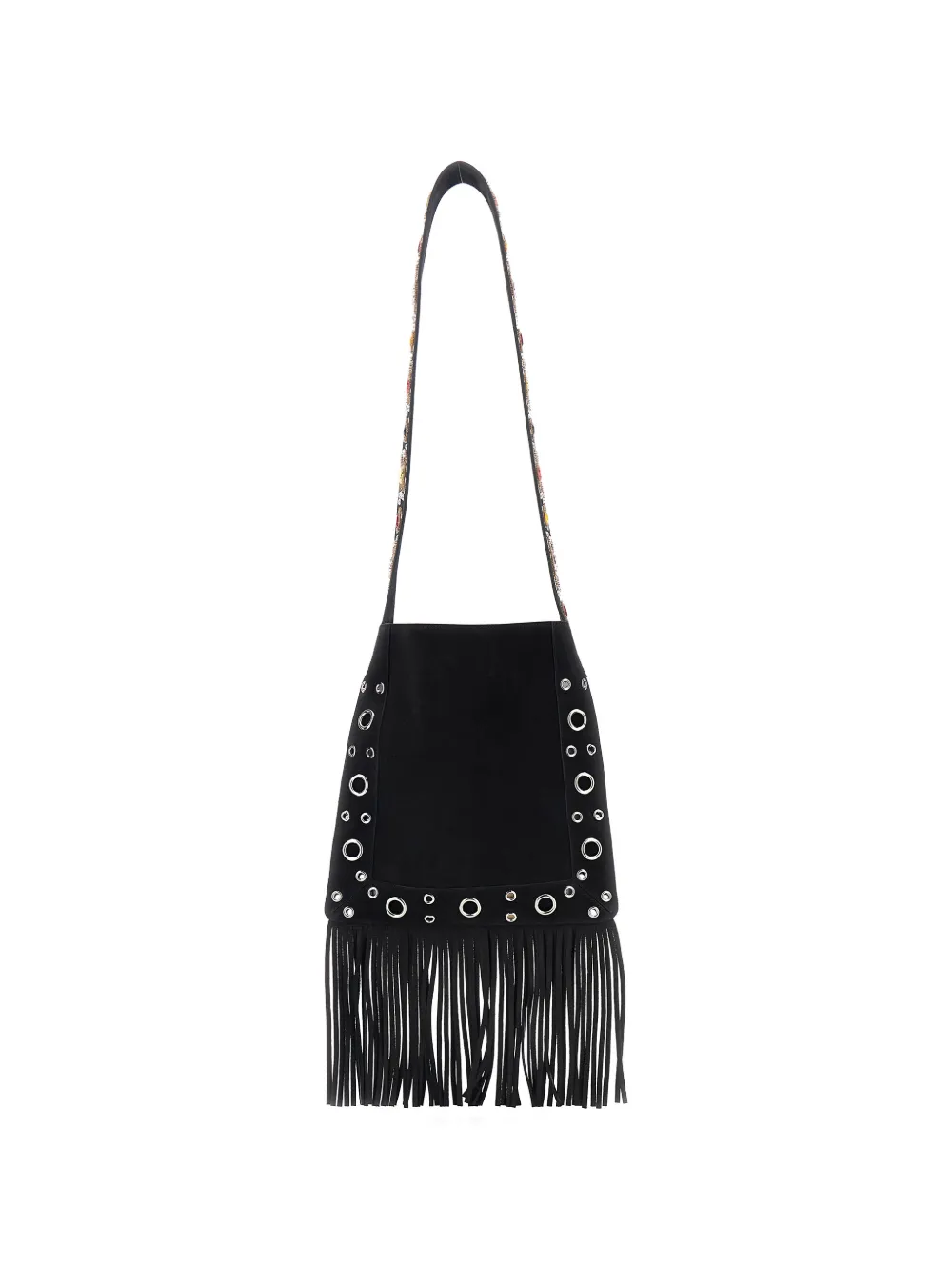 Valentino Garavani eyelet-embelishment fringed-hem shoulder bag - Zwart