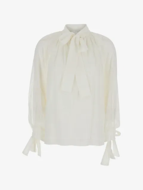 Tela blusa de algodón con detalle de moño
