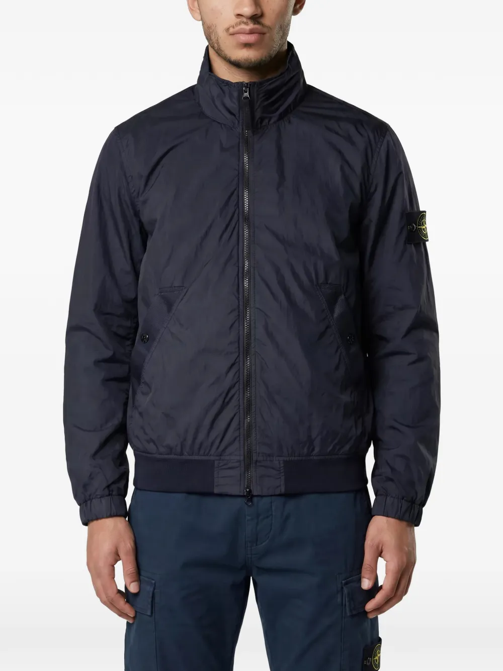 Stone Island Crinkle Reps NY jack met logopatch Zwart