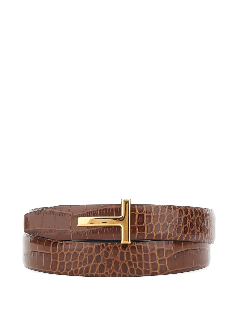TOM FORD crocodile-effect belt - Marrone