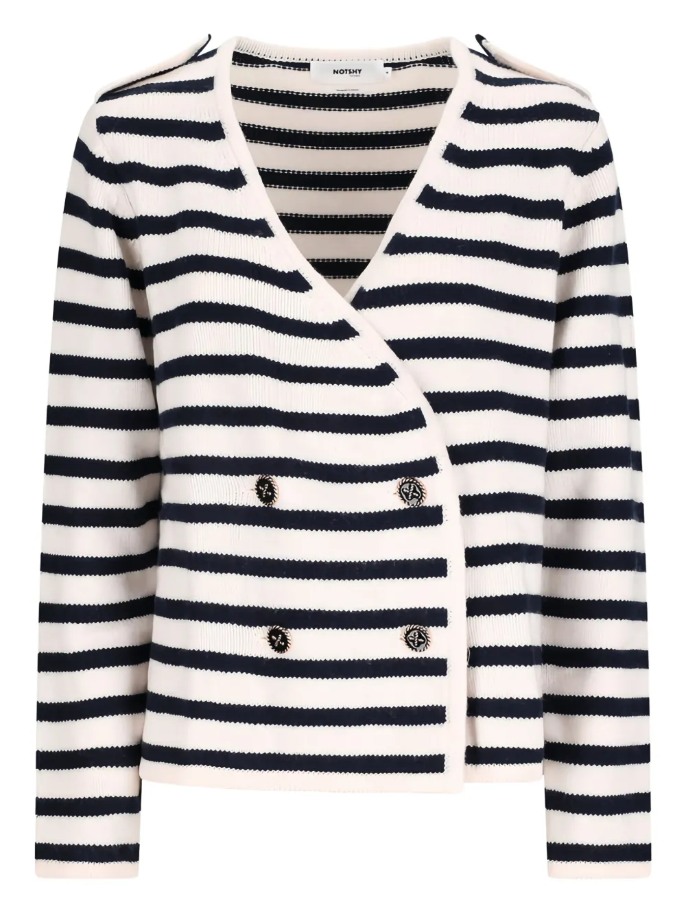 Notshy Molly Striped Double-breasted Cardigan In White
