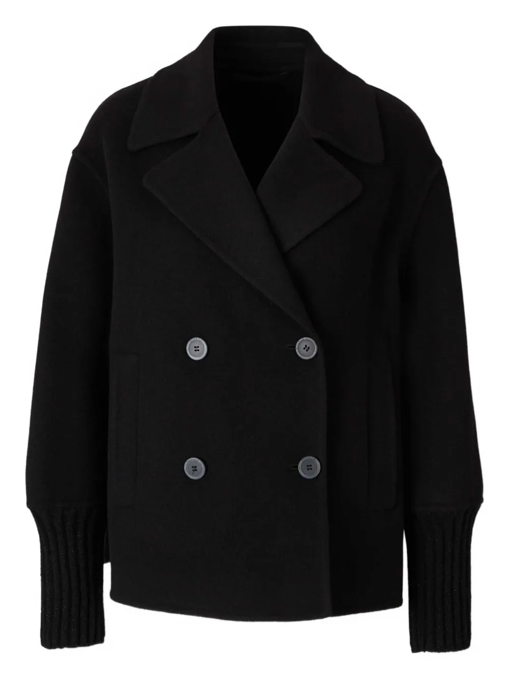 Peserico high collar concealed buttons coat | Black | Image 1