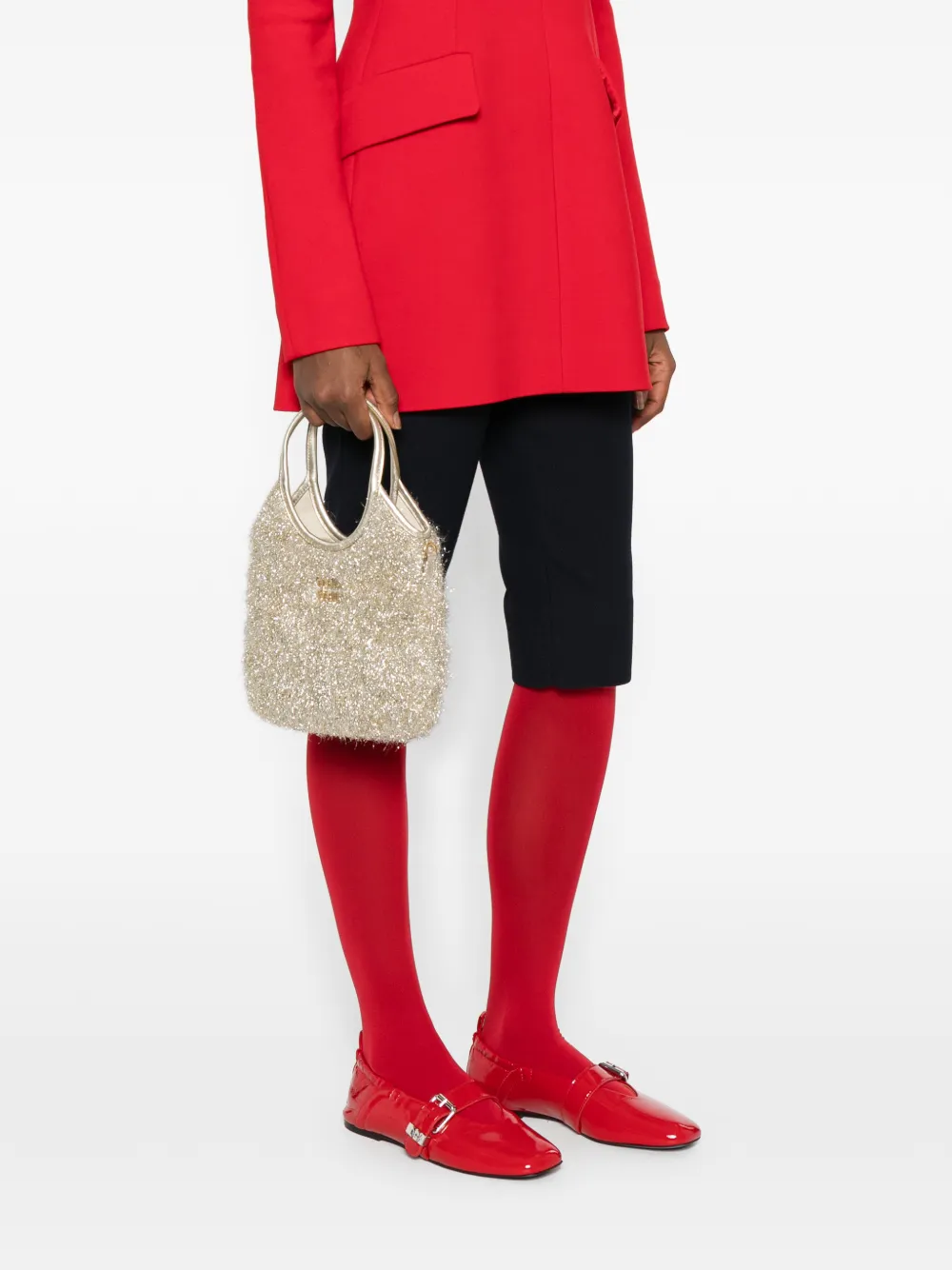Miu Mini Ivy shopper met imitatiebont Goud