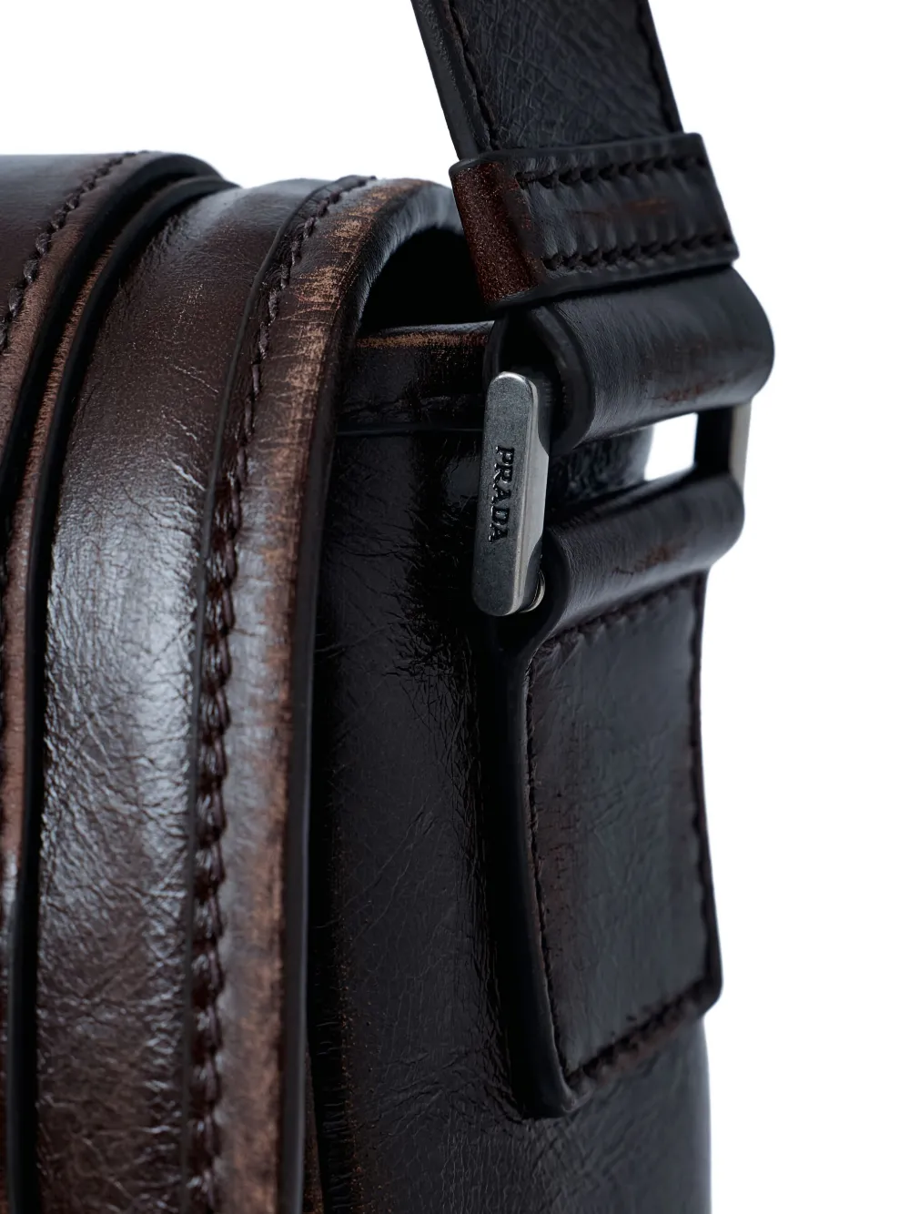 Prada Explore leren crossbodytas met gesp Bruin