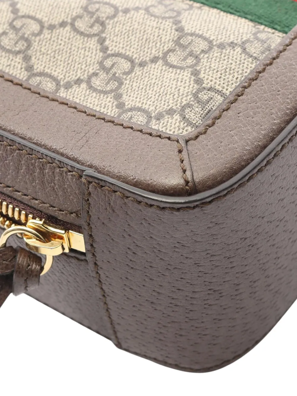 Pre-owned Gucci 2016-2025 Mini Gg Supreme Web Ophidia Satchel Crossbody Bag In Brown