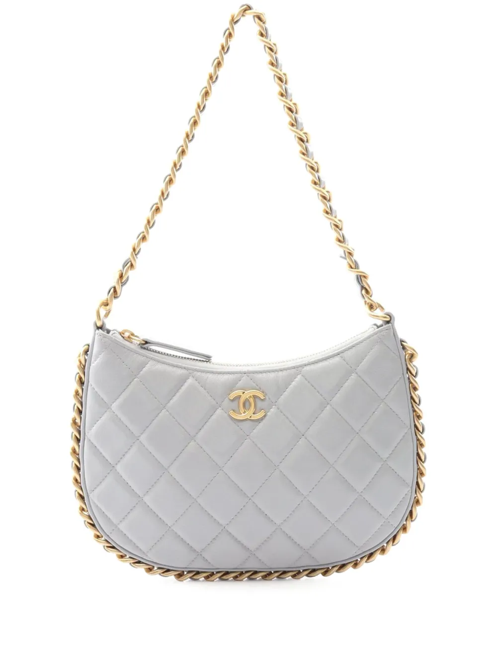 CHANEL Pre-Owned 2021-2025 CC Quilted Lambskin Chain Around Hobo shoulder bag - Grigio