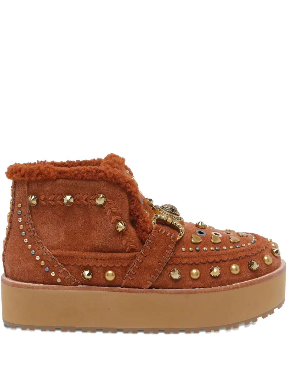 Kurt Geiger Mansion Cosy Studded Round-toe Boots In Brown